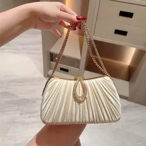 Elegant Pleated Box Shaped Party Clutch for Women with Luxury Bracelet Handle and Glitter Accents Charming Formal Evening Dress Bag Ideal for Dates Galas Birthdays and Formal Events