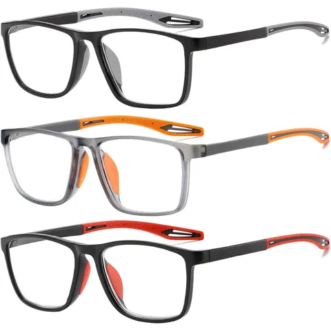 Men's 3-Pieces High Quality Eyewear Multi-Pack, TR90 Frames with Level-A HD Anti-Blue Light Lenses, Flexible Lightweight Design, Comfort Nose Pads, Flawless Fit, +1.25 Diopter for Daily Use