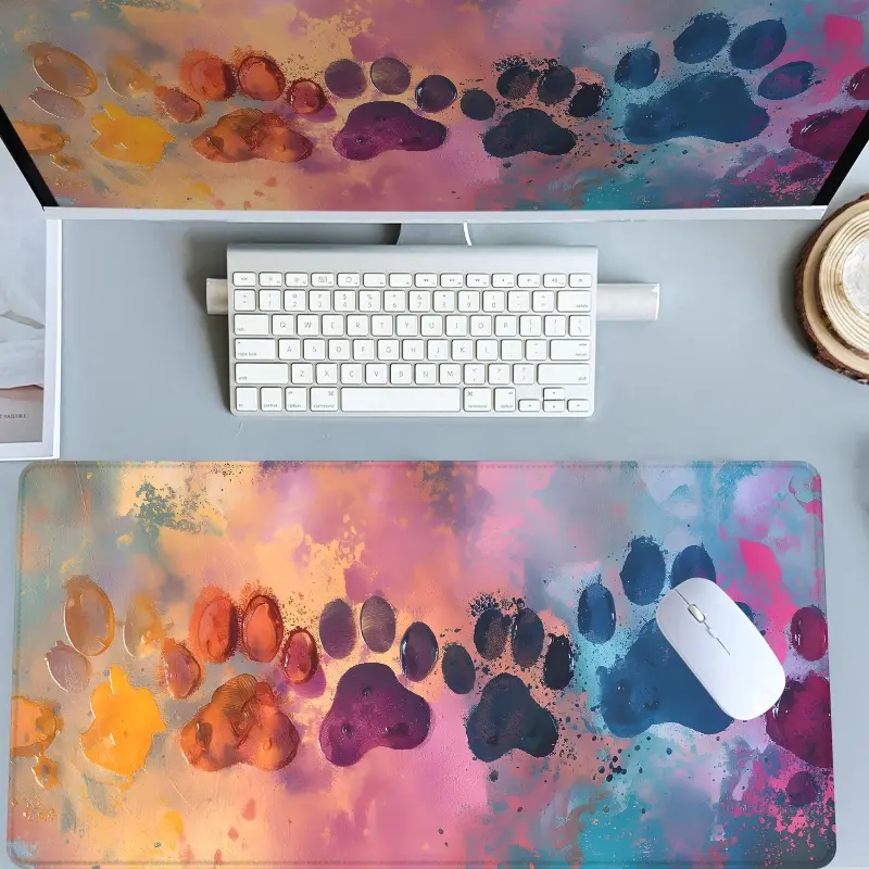 Colorful Paw Prints Gaming Mouse Pad, Mousepad Extra Large Computer Mouse Pad Extended Mouse Pads for Desk, Laptop with Non-Slip Rubber Base Stitched Edge for Home and Office Gaming Accessories