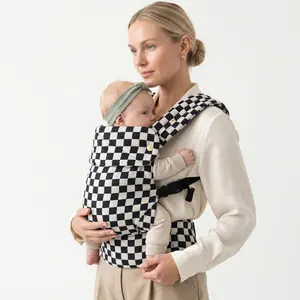 LUJIFO Premium Cotton Linen Lightweight Ergonomic Baby Carrier, Adjustable Checkered Print, Hip-Healthy for Newborn to Toddler, Lightweight Ergonomic Carrier