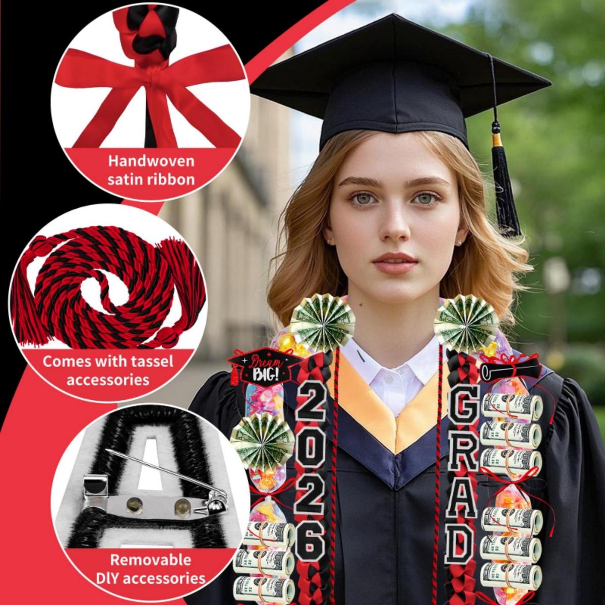 ONERIR 18 Pcs Graduation Leis 2026 Class of 2026 Graduation Candy Lei Kit Double Ribbon Graduation Leis Necklace Graduation Gift Party Accessories for Women Men