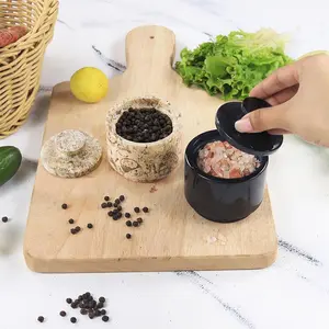 Elborse Marble Salt Cellar 3" Celtic Salt and Spices Bowl for Kitchen & home Storage Décor, Sea Salt Holder with Lid Storage Container, Salt Keeper Seasoning Utensils Spice jar