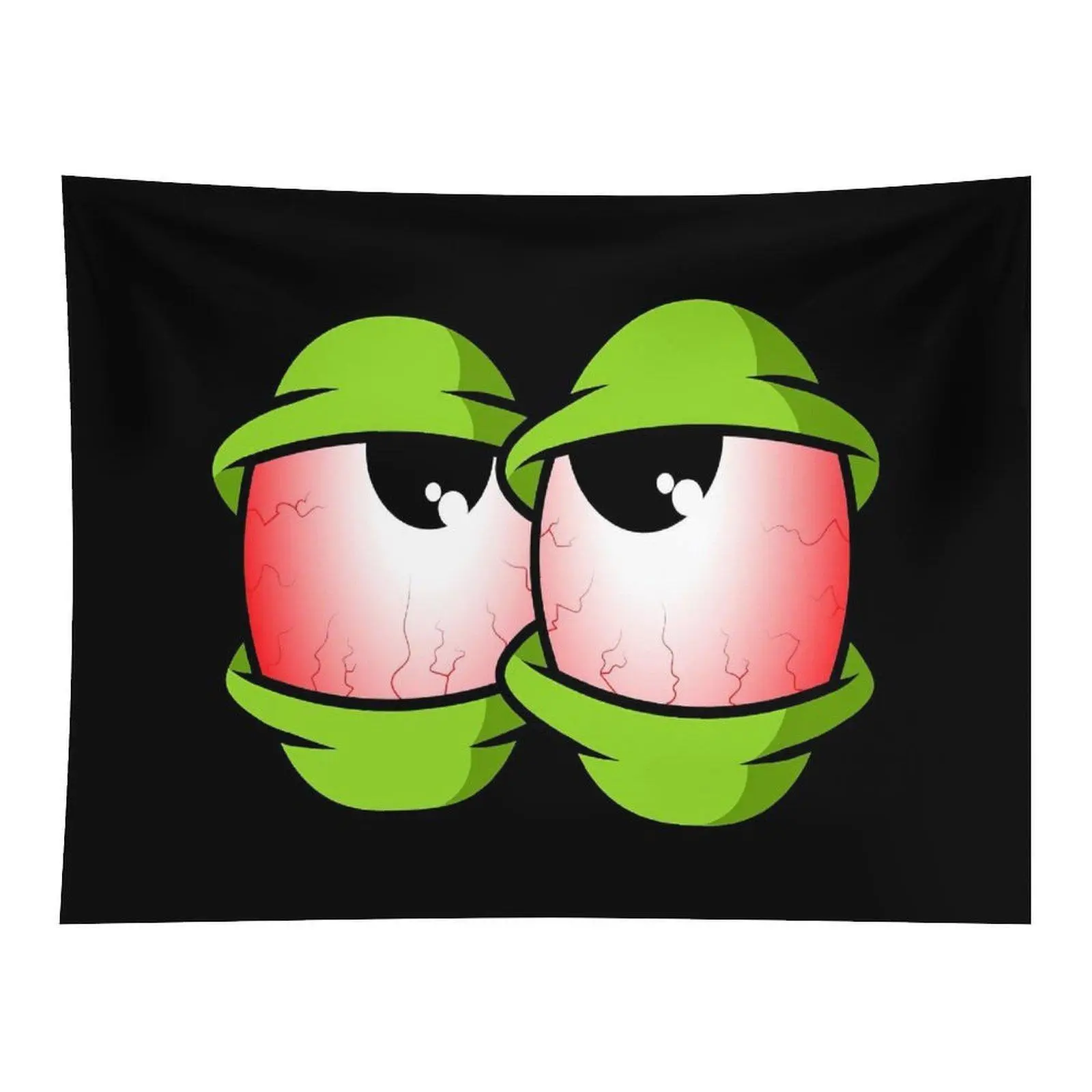 Funny Cartoon Bloodshot Tired Eyes Graphic Art Wall Tapestry Dark Background Humorous Trippy Design For Teen Bedroom Dorm Wall Decor