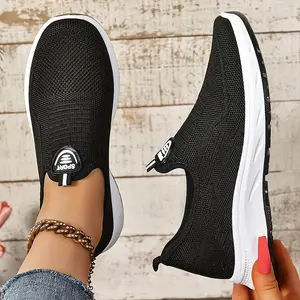 Women's Black Breathable Mesh Slip-On Sneakers: Lightweight Non-Slip Casual Shoes with All-Day Cushion |   Easy-On Comfort for Daily Wear