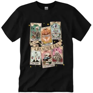 Skeleton Tarot Reader Shirt, Book Lover Gift Tee, Tarot Lover Graphic T-Shirt