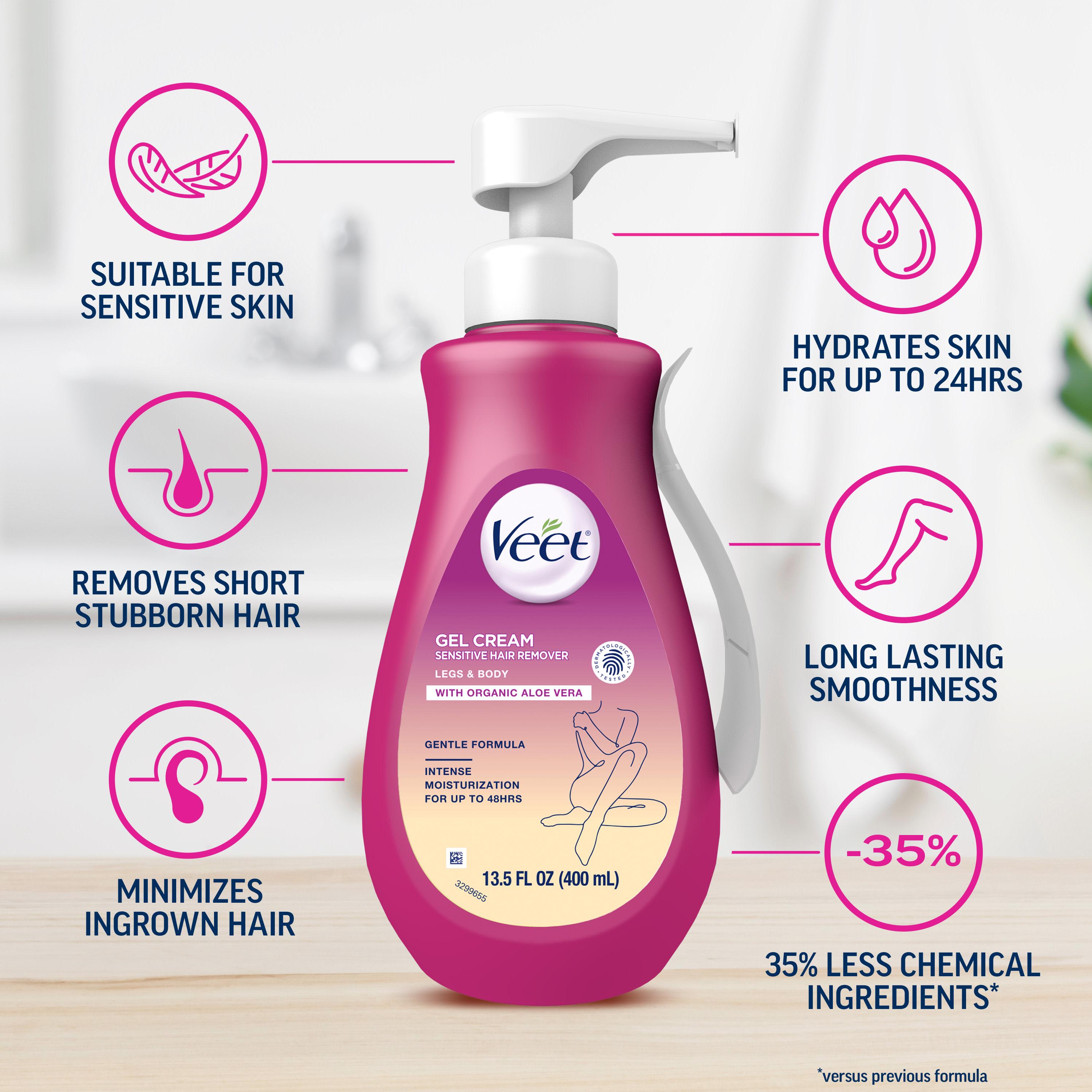 Veet Sensitive Skin Formula with Aloe Vera and Vitamin E, Dermatologically Tested Hair Removal Gel Cream 13.5 Fl Oz. for Legs & Body *Packaging may vary* Veet Sensitive Skin Formula with Aloe Vera and Vitamin E, Dermatologically Tested Hair Removal Gel Cream 13.5 Fl Oz. for Legs & Body *Packaging may vary*