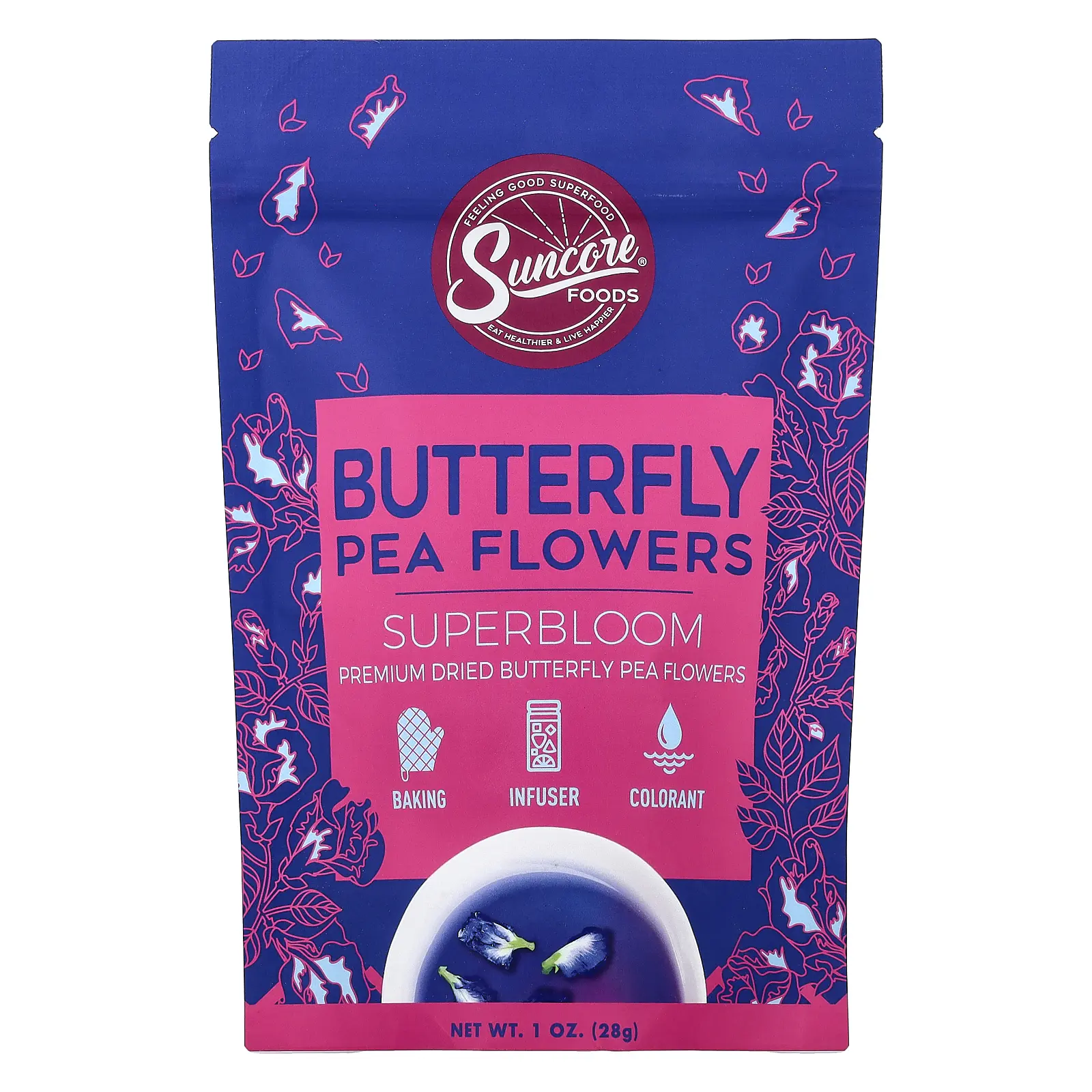 Suncore Foods Butterfly Pea Flowers, 1 oz (28 g)
