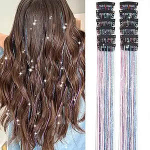 12-piece set of BB clips with laser gold shiny metallic tinsel hair extensions