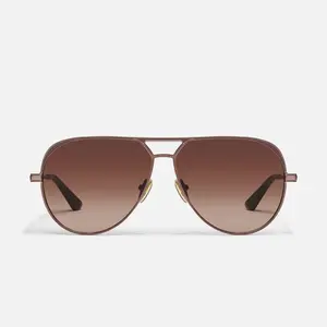 QUAY AUSTRALIA OPEN TAB Gold Modern Aviator Sunglasses with Adjustable Silicone Nose Pads & Tapered Arms