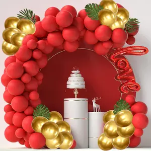 Balloon Garland Kit 115 Pcs Balloon Arch Garland Red Latex Balloons, Metallic Gold Balloons 16 Ft Arch Strip for Anniversary Day Decor Wedding Birthday Decorations Engagement Party Decor