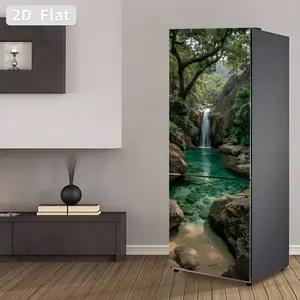 Self-Adhesive Refrigerator Stickers, Removable PVC Kitchen Decals, DIY Home Decor, Forest Waterfall Scenery Design, 30x180cm, Set of 2, Wall Stickers