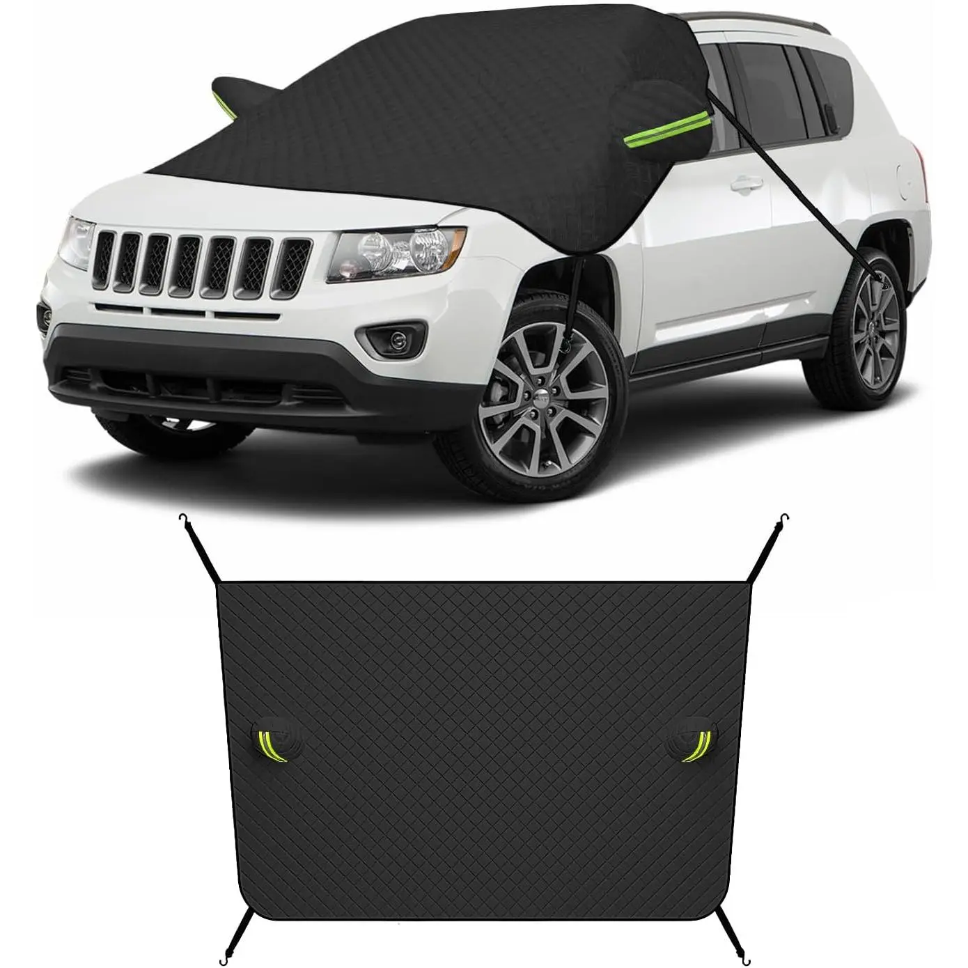 Car Windshield Cover for Snow and Ice, Magnetic Windscreen Snow Covers with Side Mirror Cover, Universal Windproof Cover for Automotive Windshield, Car Accessories (Black)