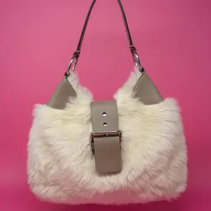 Pre-owned PRADA Leather Shoulder Bags White Fur Shoulder Bag