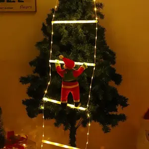 3.2m Christmas Climbing Elf Door Decor String Lights with Colorful LED Bells Ornament Festive Entryway Hanging Decor for Holiday Decorations Crochet Pet Scarf Accessory Pre-Lit Snow Flocked Artificial