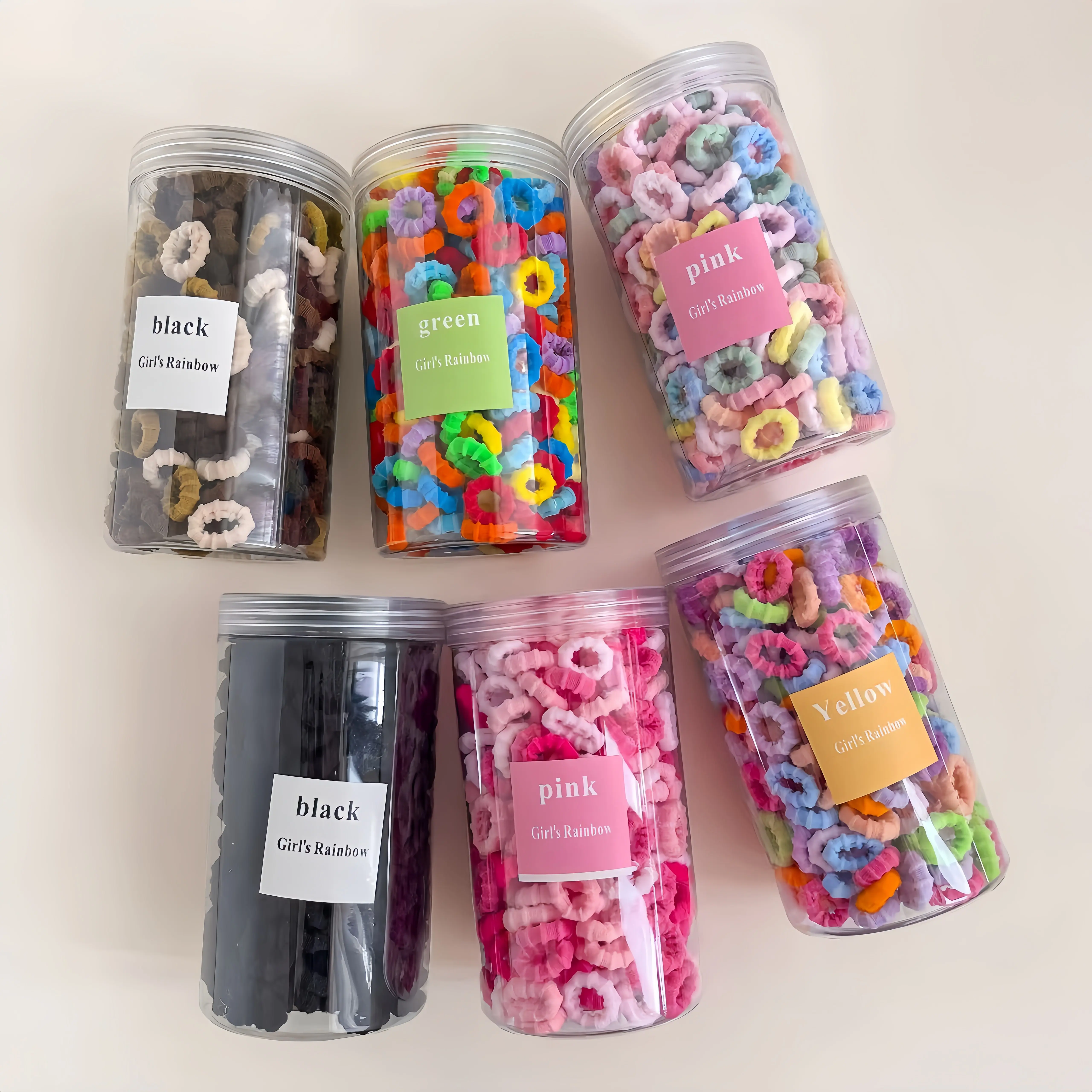 250-Count Can Package Assorted Colored Hairbands & Scrunchies, Polyester Mixed-Color Bamboo-Joint Hair Ties for Female Everyday/Festival Styling, Easy Storage & Portability, Fashion Gift Idea