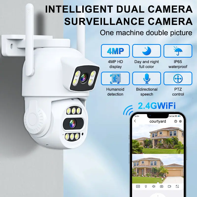 Teruhal 2K 4MP WiFi Surveillance Camera AI Human Detect Dual Lens 8X ...
