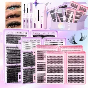 7 Styles Lash Clusters Kit,30D&40D&60D&80D& Bottom&Spiky Styles 1 Set Mixed Length Individval Eyelash Extensions Kit,Self Grafting False Eyelashes with Tweezers&Glue&Remover,Prefessional Eye Makeup Accessories for Women