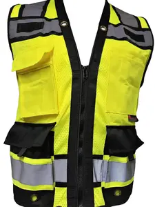 Superintendent Vest, High Visibility Reflective Safety, Mesh Safety Vest with Zipper and Multi pockets AMERICAN SIZE