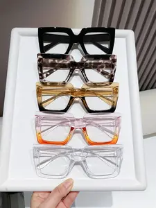 Women's Elegant Large Frame Square Plastic Glasses, Leopard Print & Transparent Lenses, Versatile Street Style, Driving, Daily Wear