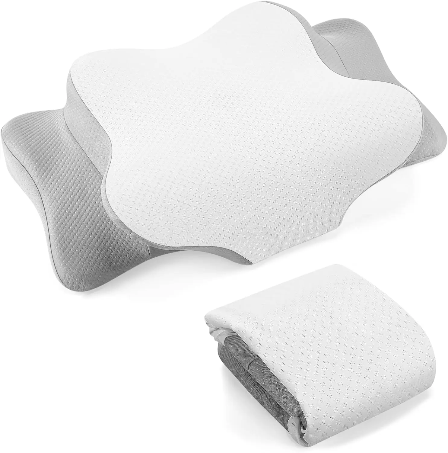 Hunnmingre Cervical Pillow Case Cover Comfortable and Breathable Memory Foam Cervical Neck Pillow Case Cover with Zipper(White,Gray,Queen Size) HunnmingRe
