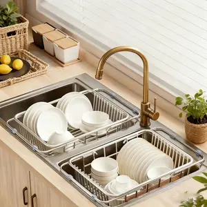 Stainless Steel Sink Top Dish Rack, Adjustable Arm Rest, Height Adjustable, Space Saving, Easy Cleaning