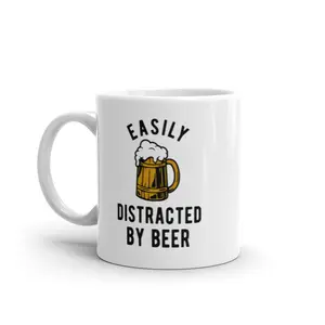 Easily Distracted By Beer Mug Funny Drinking Graphic Novelty Coffee Cup - 11oz Funny Coffee Mugs Ceramic Printed Drinkware Cup