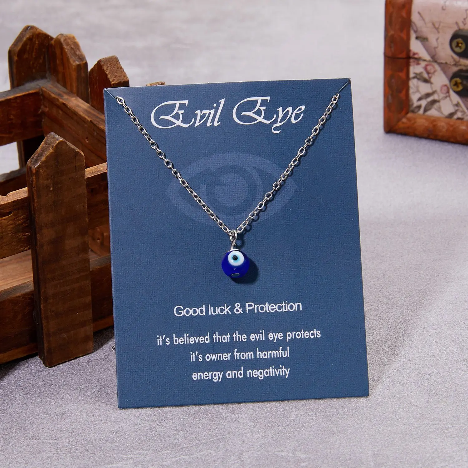 Blue Evil Eye Pendant Necklace for Women, Lucky Protection Meaningful Message Card Jewelry, Spiritual Amulet Talisman Gift for Friends Family