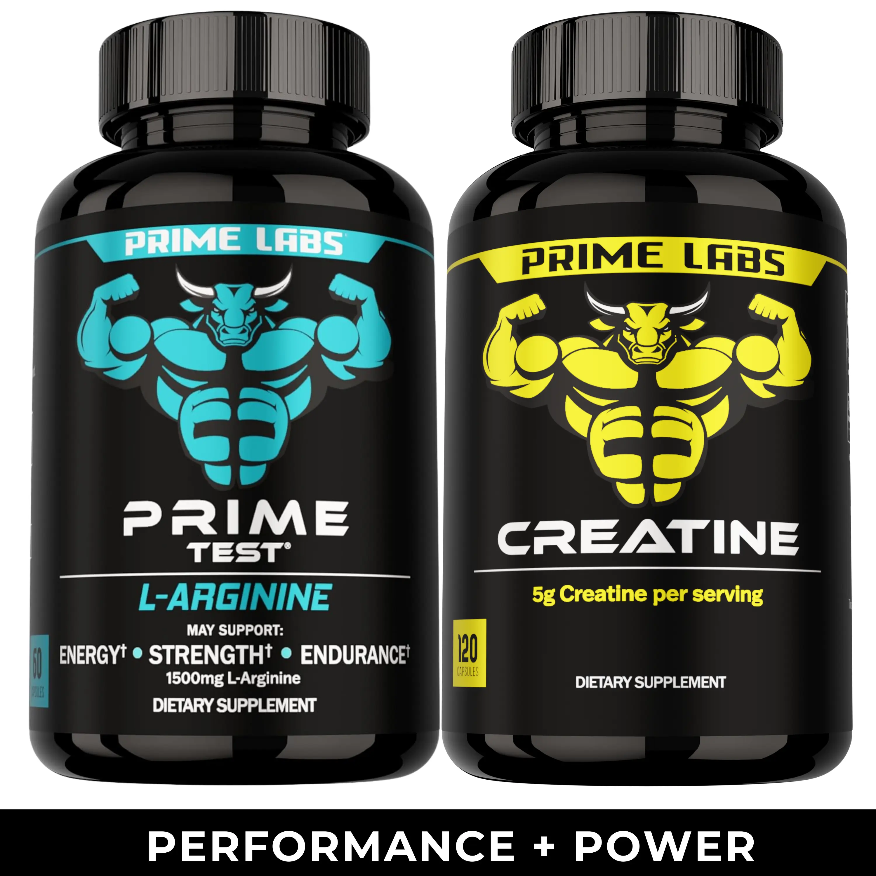 Prime Labs Creatine Monohydrate + L-Arginine Bundle - Muscle Growth, Pump and Recovery Support - 5000mg Creatine + 1500mg L-Arginine - Capsules for Men and Women