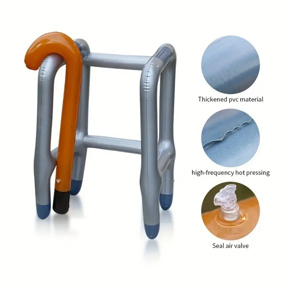 Silver Color PVC Inflatable Walker and Cane Costume Props Accessory for Seniors, Outdoor Games, Retirement Parties, Prank Gift Idea