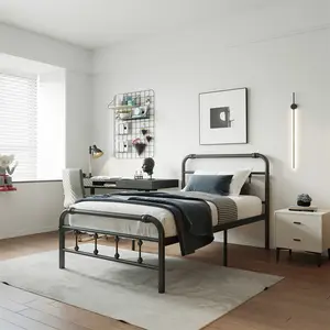 Aardhen 14 Inch Sturdy Black Metal Bed Frame with Headboard and Footboard: 14-Inch Height, 3500-Pound Weight Capacity, Noise-Free Design, Mattress Support Slats, No Box Spring Required