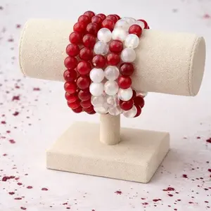 Elegant Red & White Beaded Bracelet Set - Stackable Beaded Bracelets for Women - Fashionable Jewelry Gift