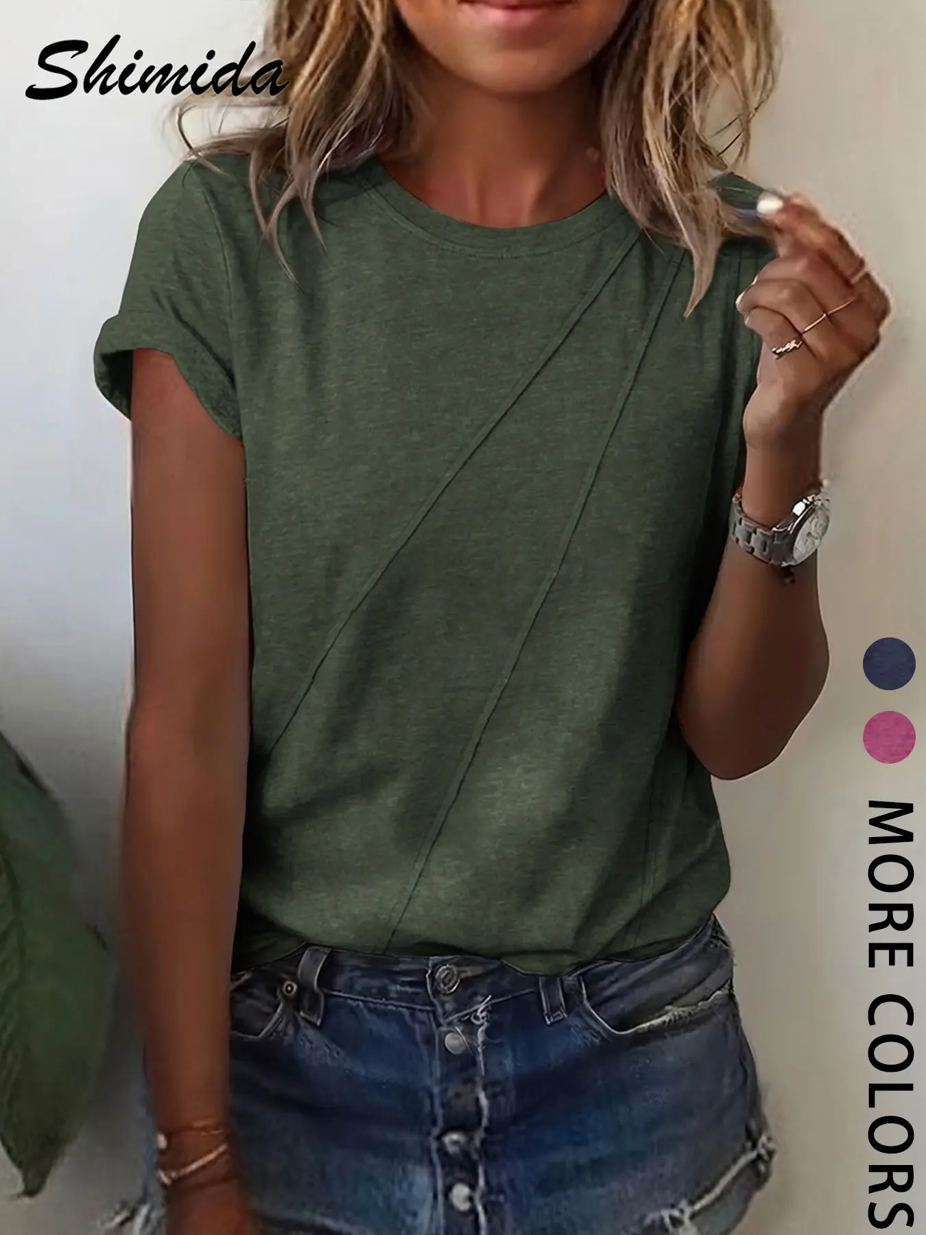 Women's Summer Casual Loose-Fitting Ruched Round Neck Short Sleeve T-Shirt, Daily Wear Everyday Plain Design, Womenswear All Seasons Fashion Top