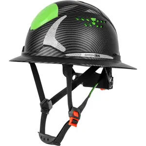 Unisex Vented Full Brim Hard Hat with Headlight, Lightweight HDPE Plastic Safety Helmet with Adjustable Suspension, Ventilation Slots, Impact Resistance, Reflective Industrial Work Hat for Construction & Outdoor Use