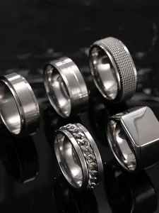 Men's Stainless Steel Punk Style Set, Simple Cast Design, Adjustable Unisex Jewelry, Durable Metal Ring for Daily Wear & Gift, Stacking Rings, Spinner Rings, Rotating Openwork Ring