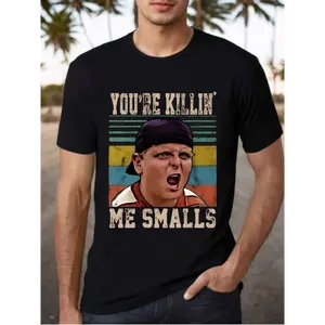 [Adventure] The Sandlot Movie-Inspired Men's T-Shirt - 100% Cotton Crew Neck Tee with "YOU'RE KILLIN' ME SMALLS" Graphic & Geometric Pattern, Short Sleeves, Regular Fit - All-Season Casual Wear for Fans of The Sandlot