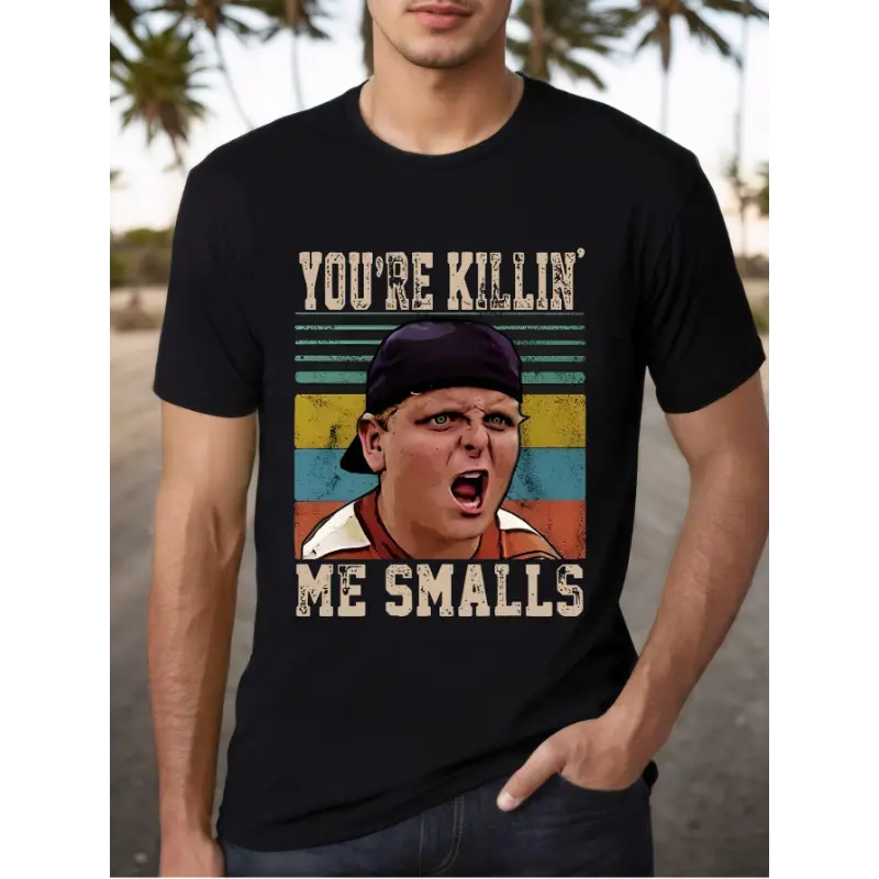 Men's The Sandlot Movie-Inspired Pure Cotton Graphic T-Shirt - Regular Fit, Round Neck, Shortsleeve Tops, "YOU'RE KILLIN' ME SMALLS" Print, Geometric Pattern, All-Season Casual Menswear for Film Fans, Graphic Art