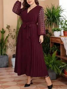 Women's V Neck Long Sleeve Dress, Elegant Plain Design, Perfect for Fall & Winter, Ideal for Daily Wear, Commuting, Dates, Parties, Maxidresses