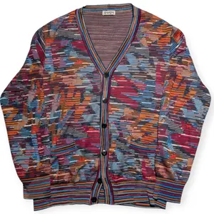 Missoni Sport Jacquard Knit Cardigan Sweater Multicolor Italy Size 58 XL-XXL