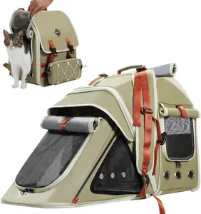 Expandable Cat Carrier with Detachable Treat Pouch, Cat Backpack for Large Cats, Pet Carrier Backpack for Small Dogs Travel Hiking Camping