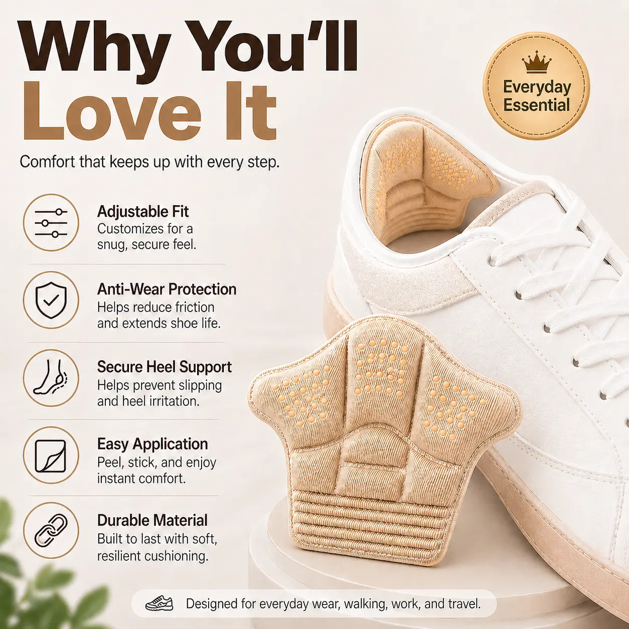 Adjustable Shoe Heel Grips & Toe Guard Pads, Self-Adhesive Shoe Size Inserts for Loose Shoes, Anti-Wear Heel Stickers for Sneakers, Boots & High Heels
