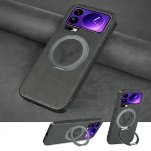 Père David's deer, 360° Rotatable Kickstand PU Leather Phone Case with Magnetic Compatible for Xiaomi 17Promax/15Tpro/15/15pro/14T pro/14/13T/13Lite/12x/12sPro/12T/12s ultra/11i/11x, Fit for MagSafe and Car Holder, Multi-Angle Support