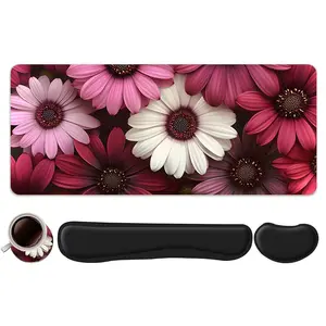 4pcs Colorful Daisy Floral Design Mouse Pad + Keyboard Wrist Rest + Ergonomic Mouse Pad + Coaster Set For Desktop Decoration, Office Accessories Set Ergonomic Wrist Support, Computer Mat Mouse Pad Coaster Suitable For Home Office Gaming