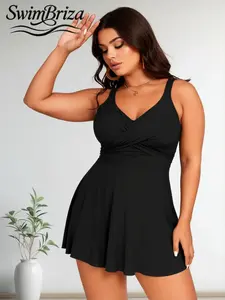 Briza｜Women's Ruffle Sleeve Cut Out Black One Piece Swimsuit Plus Size Tummy Control Bathing Suit Vacation Beach Swimwear, Women's Swimwear, Bathing Suit for Women, Ruffle Style, for Women Beach Pool Summer Vacation Resort Cruise Swimwear