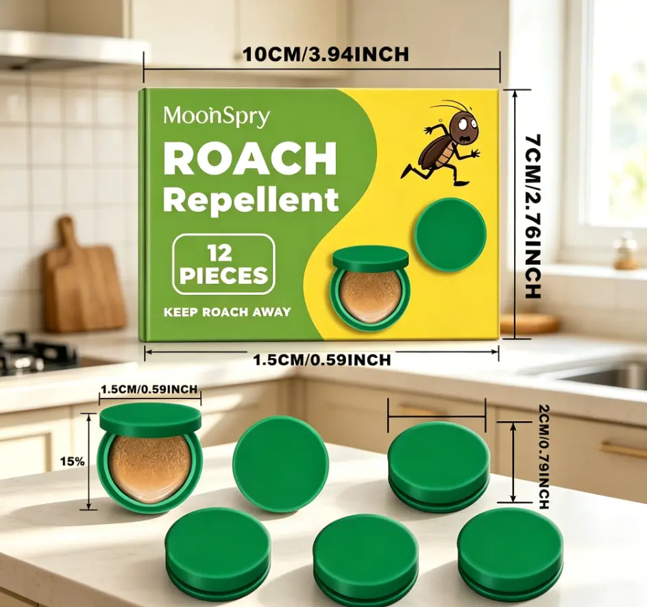 MoonSpry 12Pcs Natural Roach Repellent Pods - Non-Toxic, Kids Safe, Long-Lasting Cockroach Deterrent for Kitchen/Living Room Indoor Pest Control (Pet-Safe for Messy Homes)