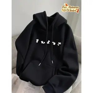 Men's Fleece-Lined Hooded Sweatshirt with Panda Print for Autumn and Winter All-Match Sports Leisure Comfortable Hoodie