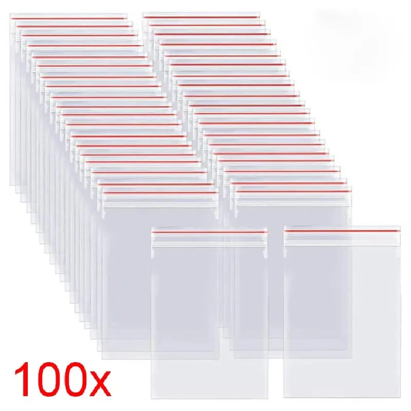 100pcs Transparent Plastic Bags, Re-Sealable Clear Plastic Bags, Zipper Pouches, Resealable Zipper Bags for Photos, Jewelry, Socks, Packaging, Bulk Pack