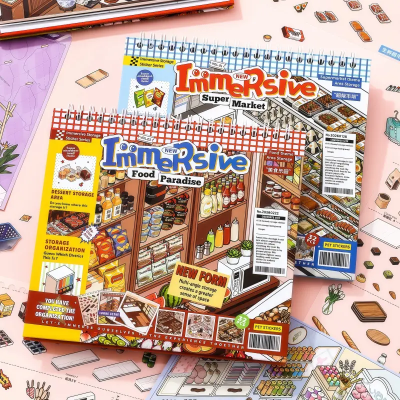 SIMNO 3D Food Paradise Supermarket Scene Sticker Book - Unisex Adult DIY Miniature Scrapbooking Kit with Stickers, Tweezers, Summer Vibes Journal Accessory for Stress Relief Teen Gift