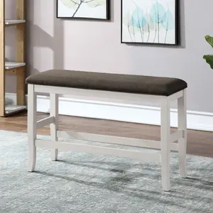 Heidelberg Transitional Farmhouse Design Counter Height Bench with White Wood and Dark Gray Padded Fabric Seat