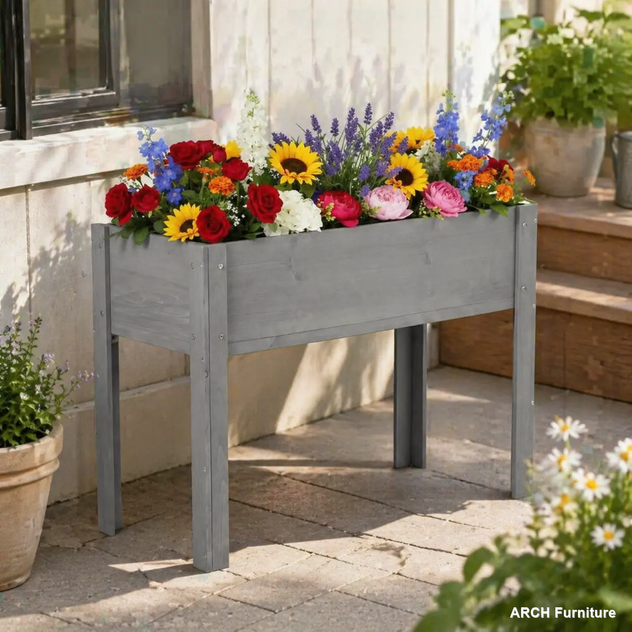 Solid Wooden Raised Bed Planter - 40x20x31 in 4-Legged Rustic Outdoor Plant Pots for Container Gardening, Balcony Use, Home Improvement Garden Supplies