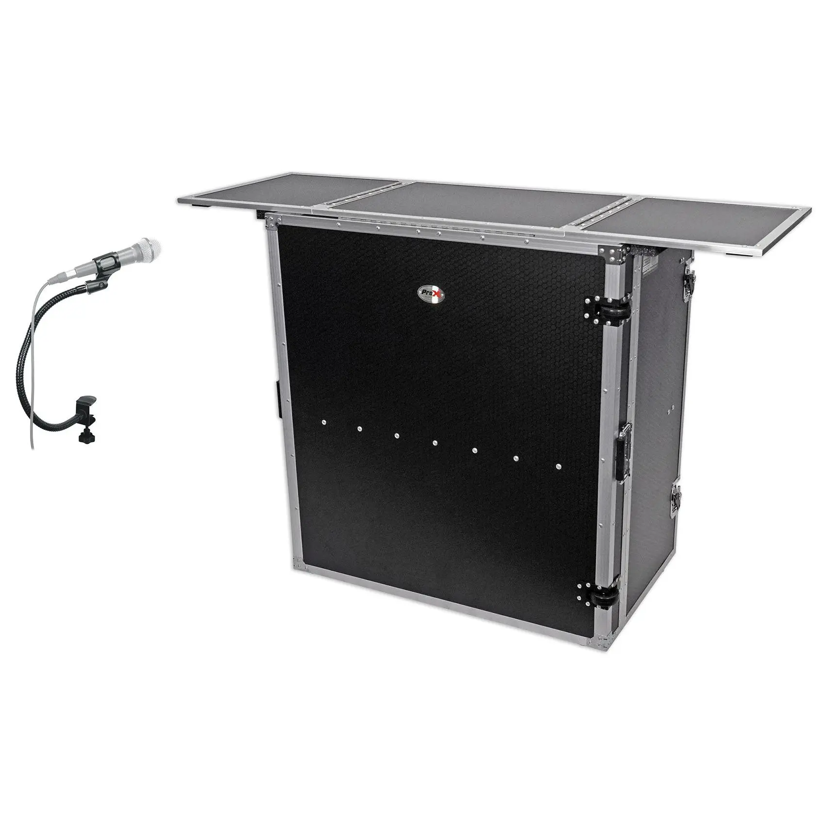 ProX XS-DJSTN Portable Foldout Mobile DJ Combo Table Facade+Gooseneck Mic Stand
